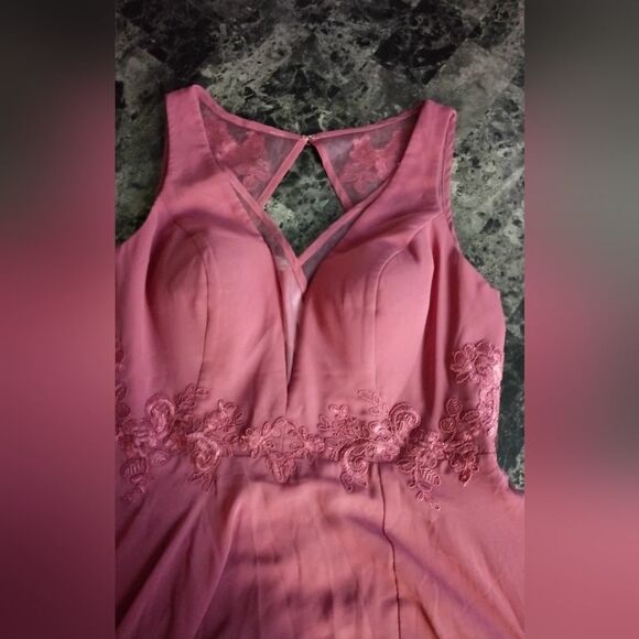 Azazie Women's Party Maxi Dress Elegant Lace V-Neck Chiffon - Picture 9 of 10